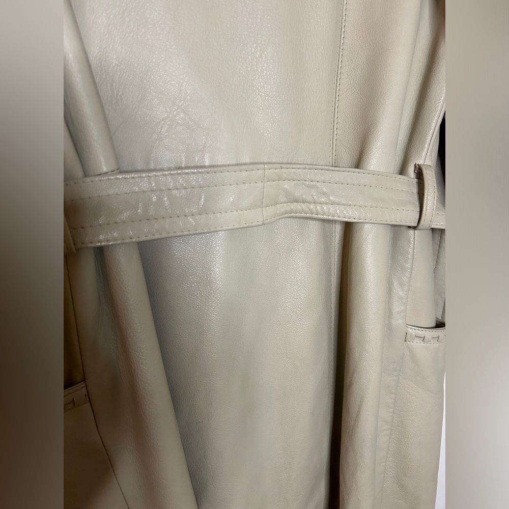 Vintage Taupe/Beige Leather Belted Trench Coat 24K by Dan di Modes Size S/M - Picture 5 of 16